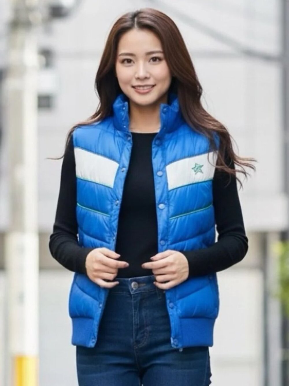 ** Y2K Groggy Blue Puffer Vest Gillet Size XS